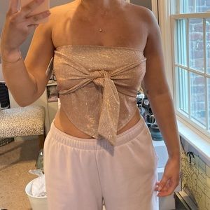 Altar’d State Strapeless Cropped Sparkley Top with Adjustable Tied Knot